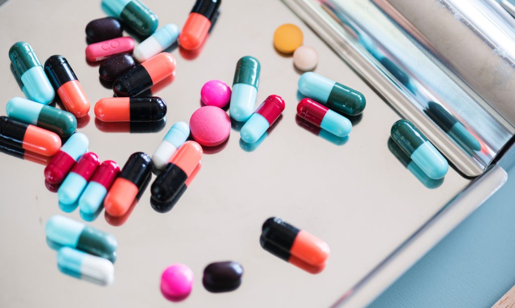 Closeup photos of a tray of medication prescribed by a nurse practitioner