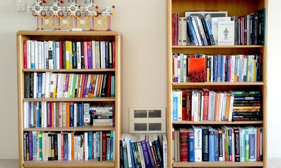 Photo of a collection of books on psychopharmacology for mental health clinicians