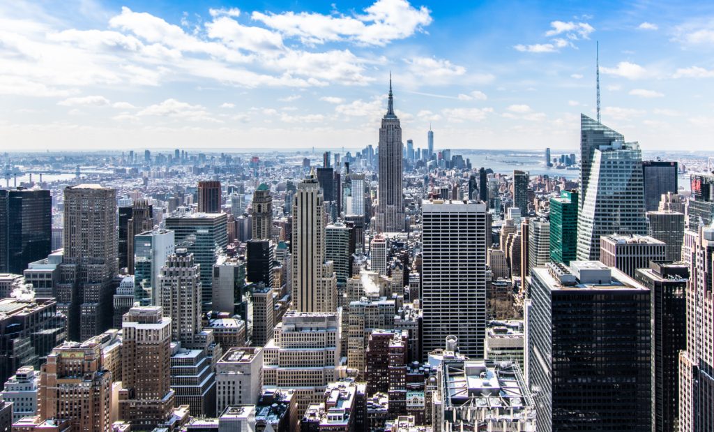 Photo of the New York city skyline on a sunny day