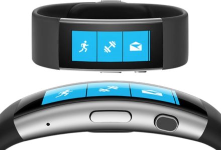 Close up photo of the Microsoft Band wearable technology