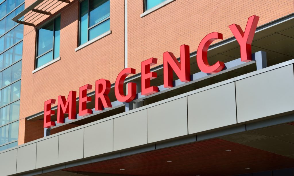 Photo of an emergency sign on a hospital